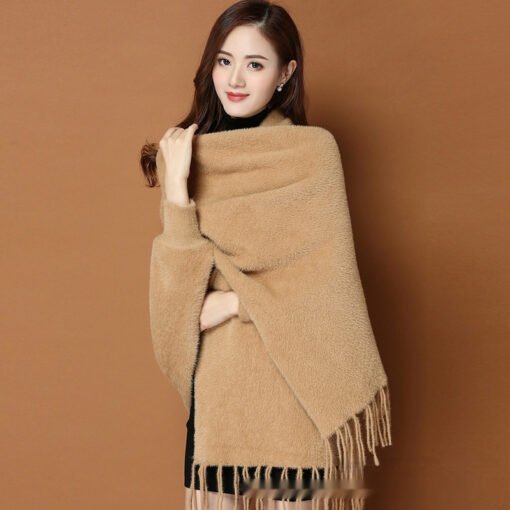 Autumn And Winter Classic Pure Color Thickened Faux Mink Sleeved Shawl Women's Scarf - Larawan 7