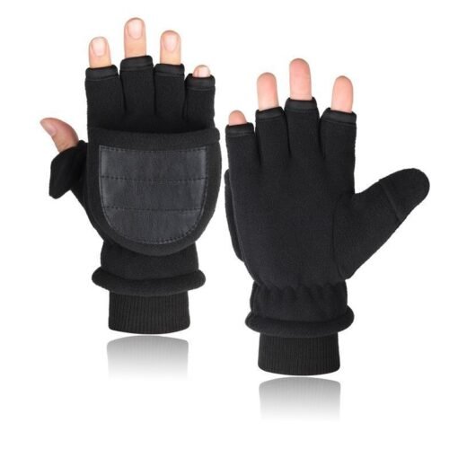 Double-layer Velvet Gloves Flip Touch Screen Half Finger Gloves - Image 3