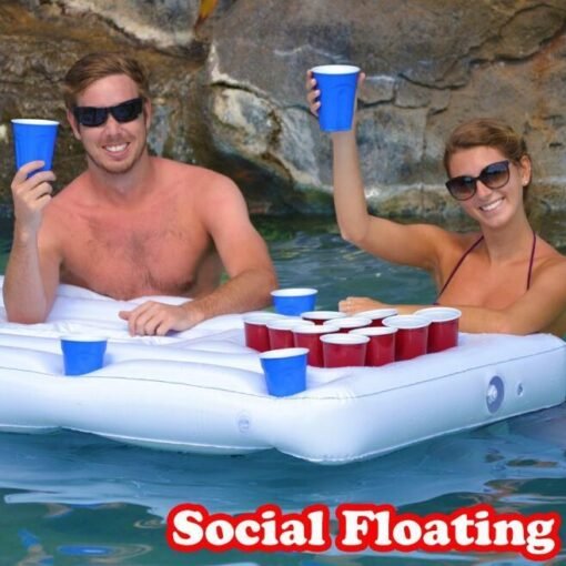 Water Party  Air Mattress Ice Bucket Cooler Cup Holder Inflatable Beer Pong Table Pool Float - Larawan 4