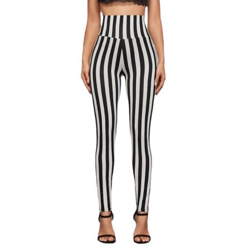 Vertical Stripes High Waist Leggings Cropped Skinny Pants - 图片 4