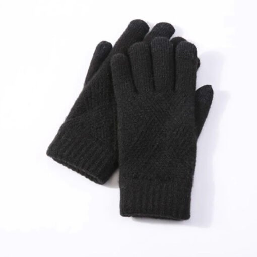 Autumn And Winter Double Layer Fleece-lined Thickened Knitting Gloves - Larawan 3