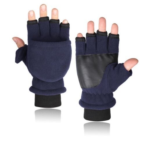 Double-layer Velvet Gloves Flip Touch Screen Half Finger Gloves - Image 7