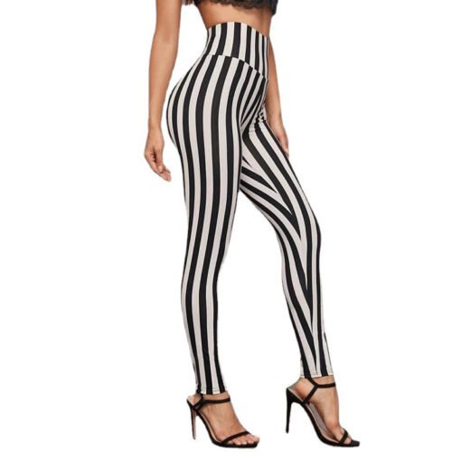 Vertical Stripes High Waist Leggings Cropped Skinny Pants - 图片 2