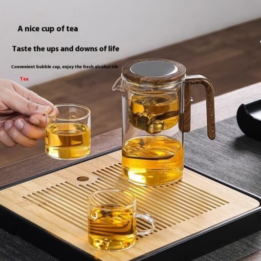 One Click Magnetic Teapot Separation Filtration Glass Tea Pot Wood Handle Tea Water Separation Inner Container Teapot - 图片 7