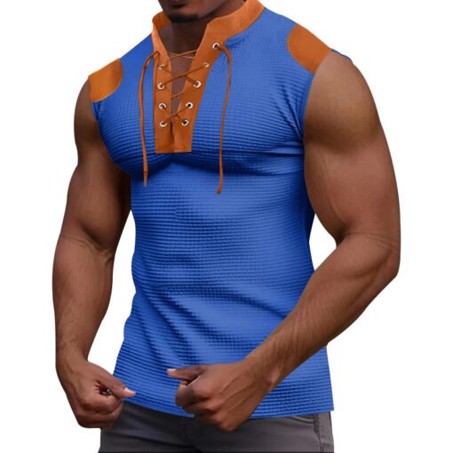 Casual Multicolor Lace-up V-neck Sleeveless T-shirt - Imagen 7