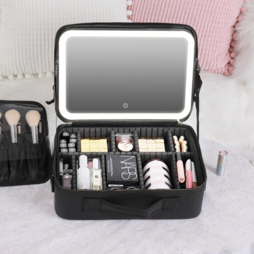 Smart LED Cosmetic Case With Mirror Cosmetic Bag Large Capacity Fashion Portable Storage Bag Travel Makeup Bags - Imagen 3