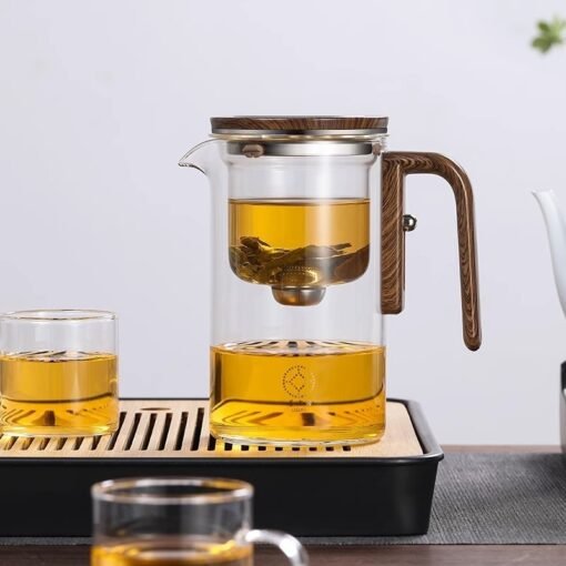 One Click Magnetic Teapot Separation Filtration Glass Tea Pot Wood Handle Tea Water Separation Inner Container Teapot - 图片 5