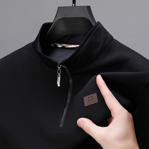 Commuter Half Zipped Stand Collar Long Sleeve Fleece T-shirt - Image 4