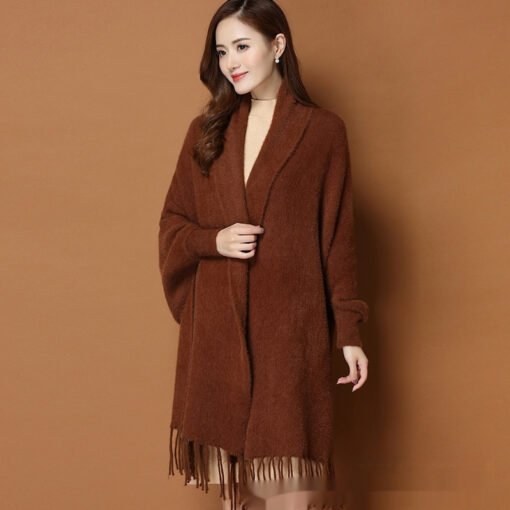 Autumn And Winter Classic Pure Color Thickened Faux Mink Sleeved Shawl Women's Scarf - Larawan 10