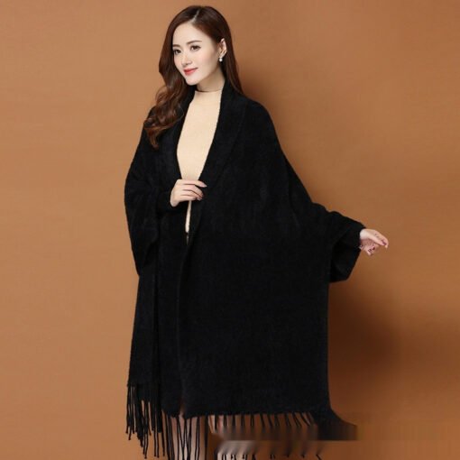 Autumn And Winter Classic Pure Color Thickened Faux Mink Sleeved Shawl Women's Scarf - Larawan 2