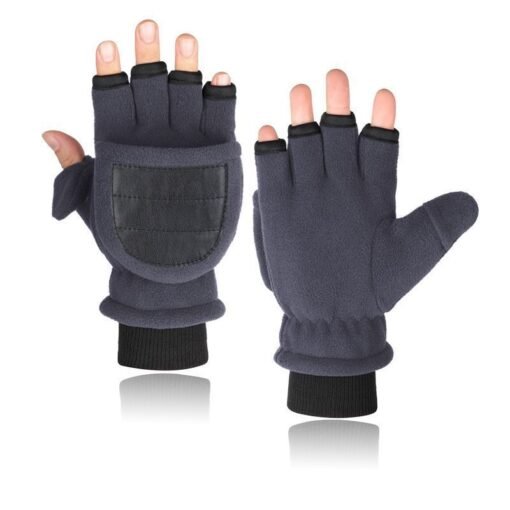 Double-layer Velvet Gloves Flip Touch Screen Half Finger Gloves - Image 8