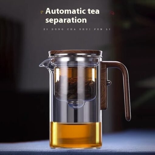 One Click Magnetic Teapot Separation Filtration Glass Tea Pot Wood Handle Tea Water Separation Inner Container Teapot - 图片 2