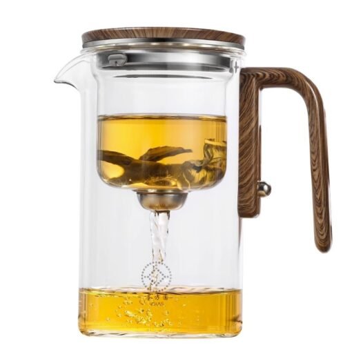 One Click Magnetic Teapot Separation Filtration Glass Tea Pot Wood Handle Tea Water Separation Inner Container Teapot - 图片 4