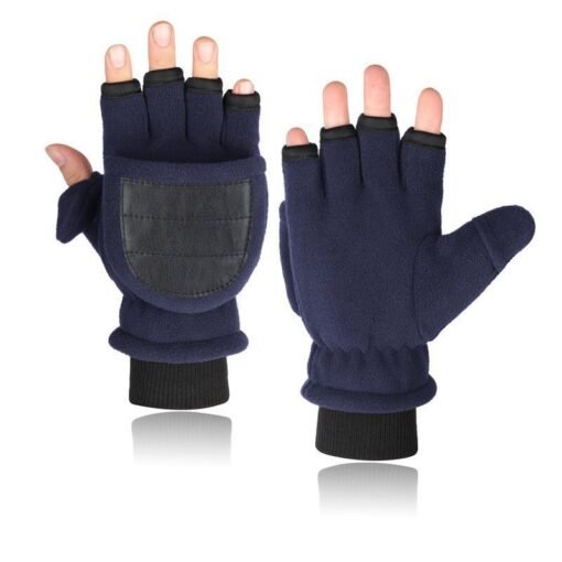 Double-layer Velvet Gloves Flip Touch Screen Half Finger Gloves - Image 6