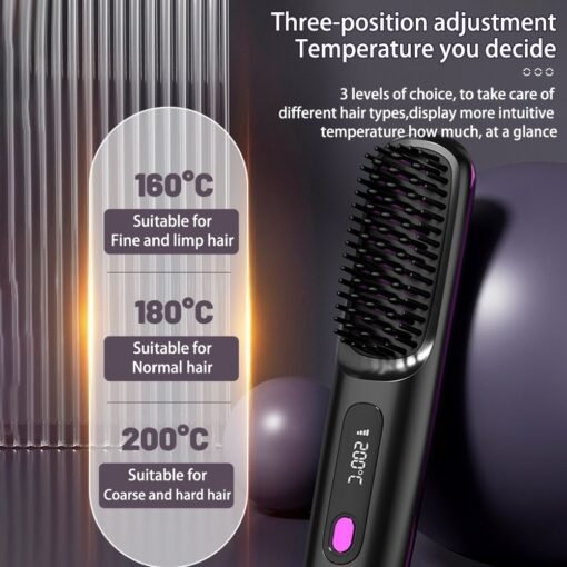 2 In 1 Straight Hair Comb Wireless Hair Straightener Brush Hair Fast Heating Portable Hot Curler USB Charging - immagine 4