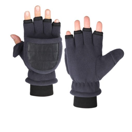 Double-layer Velvet Gloves Flip Touch Screen Half Finger Gloves - Image 2